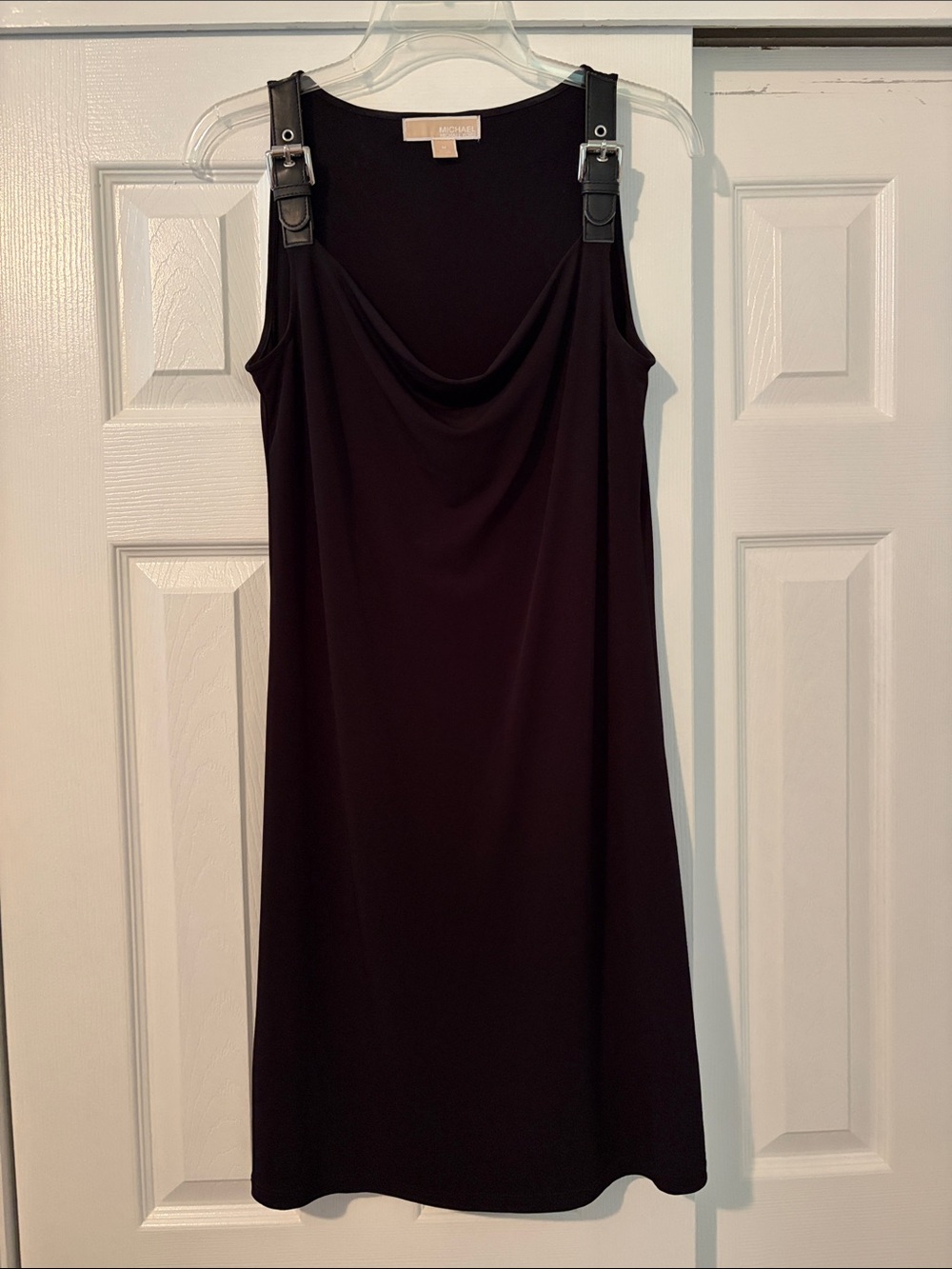 MICHAEL Michael Kors Black Cowl Neck Mini Dress with Buckle Straps